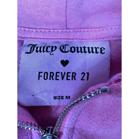 Juicy Couture x Forever 21 Velour Pink Rhinestone Hooded Zip Up Hoodie Jacket MD - Picture 4 of 9